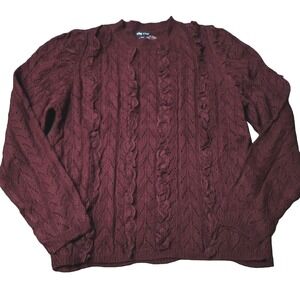 City‎ Chic Sweater Maroon Pullover Long Sleeve Crew Neck Ruffle Preppy 14